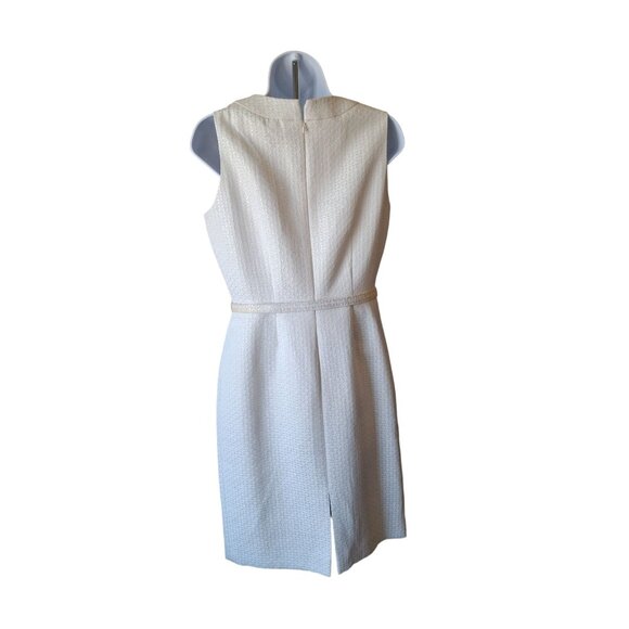 Tahari Womens Elegant Sheath Dress S White Sleeveless Belted Textured Minimalist - Picture 2 of 5